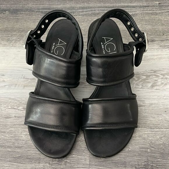NEW AGL Black Puffy Tabby Attilio Strappy Sandal Block Heels Size 39 - Picture 1 of 5